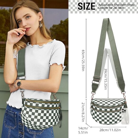 Spacious Nylon Checkered Purse with Adjustable Strap for Every Occasion - Picture 2 of 6